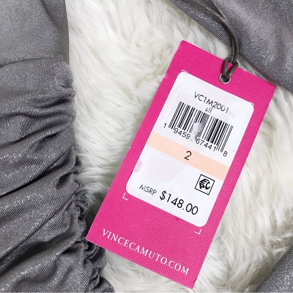 VINCE CAMUTO‎ Silver Metallic Ruched Fitted Cocktail Dress Formal Size 2 New - Picture 7 of 13